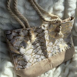 Stylish Beige and Gold Tote Bag